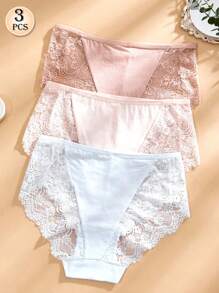 APRSEA 3pcs Women's Lace Panties, Minimalist & Comfortable, High-Waist Briefs - Multicolor - View 8