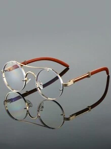 1Pc Women Round Fashion Glasses Stylish Double Bridges Metal Frame Green Glasses Chic Imitation Wood Grain Leg Design Novel Shape Gradient Color Eyeglasses For Daily Use Beach Party Fashion Glasses For Women,Shades For Ladies,Fall Winter Outfits,Beach Accessories,Vintage Retro Y2k Basics Eyeglasses,Business Casual Gifts,Perfect For Everyday Wear,Seaside,Beach,Vacation,Walking,Shopping,Driving,Street Photos For Summer Beach Vacation,Outdoor,Travel