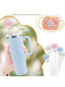 1/5 Pieces, Straw Cover, Hollow Cartoon Style, Cup Straw Cover Accessory, Compatible With Straws, Dirt Proof Straw Dust Cap, Cute Silicone Straw Cover In Any Color, Straw Protector, 10mm Straw Cup Shaped Soft Silicone Straw Cover Accessory, Flower Pattern Straw Stopper, Suitable For Cups, 10mm Straw, Valentine's Day Gift, Mother's Day Gift - Multicolor - View 9