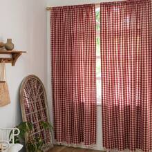 1 st enkel amerikansk rutmönstergardin, lämplig för sovrum, vardagsrum, balkong - röd pläd - Visa 4