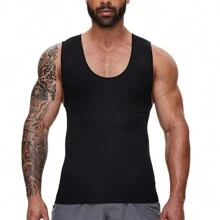 Slimming Mens Firm Tummy Control Shapewear Vest Belly Gynecomastia Boobs Abdomen Compression Shirts Tank Top Underwear Waist Trainer Body Shaper Undershirts Training Sports Gym Workout Fitness - Black - View 7