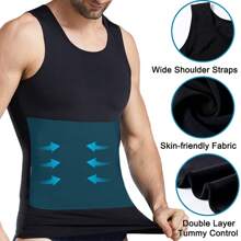 Slimming Mens Firm Tummy Control Shapewear Vest Belly Gynecomastia Boobs Abdomen Compression Shirts Tank Top Underwear Waist Trainer Body Shaper Undershirts Training Sports Gym Workout Fitness - Black - View 6