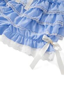 Women Y2k Lolita Bloomers Teens Cute Tiered Ruffle Pumpkin Panties Bloomer Bottom Lace Trim Layered High Waist Shorts Pettipants - 藍色 - 查看 8