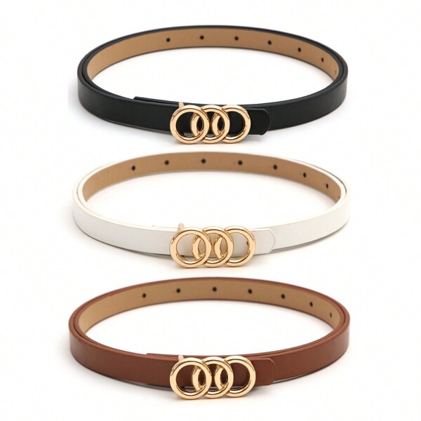 3 Stück Damen Gürtel in Schwarz, Weiß und Braun mit goldenem Schnallenverschluss, vielseitig romantisch und lässig, dünner Gürtel für alle Jahreszeiten, Herbst, Halloween