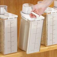 1 个带盖密封食品储存容器 - 防虫防潮，可重复使用的塑料厨房收纳盒，用于存放大米、谷物、坚果、面粉 - 带盖矩形食品储存容器大米储存容器