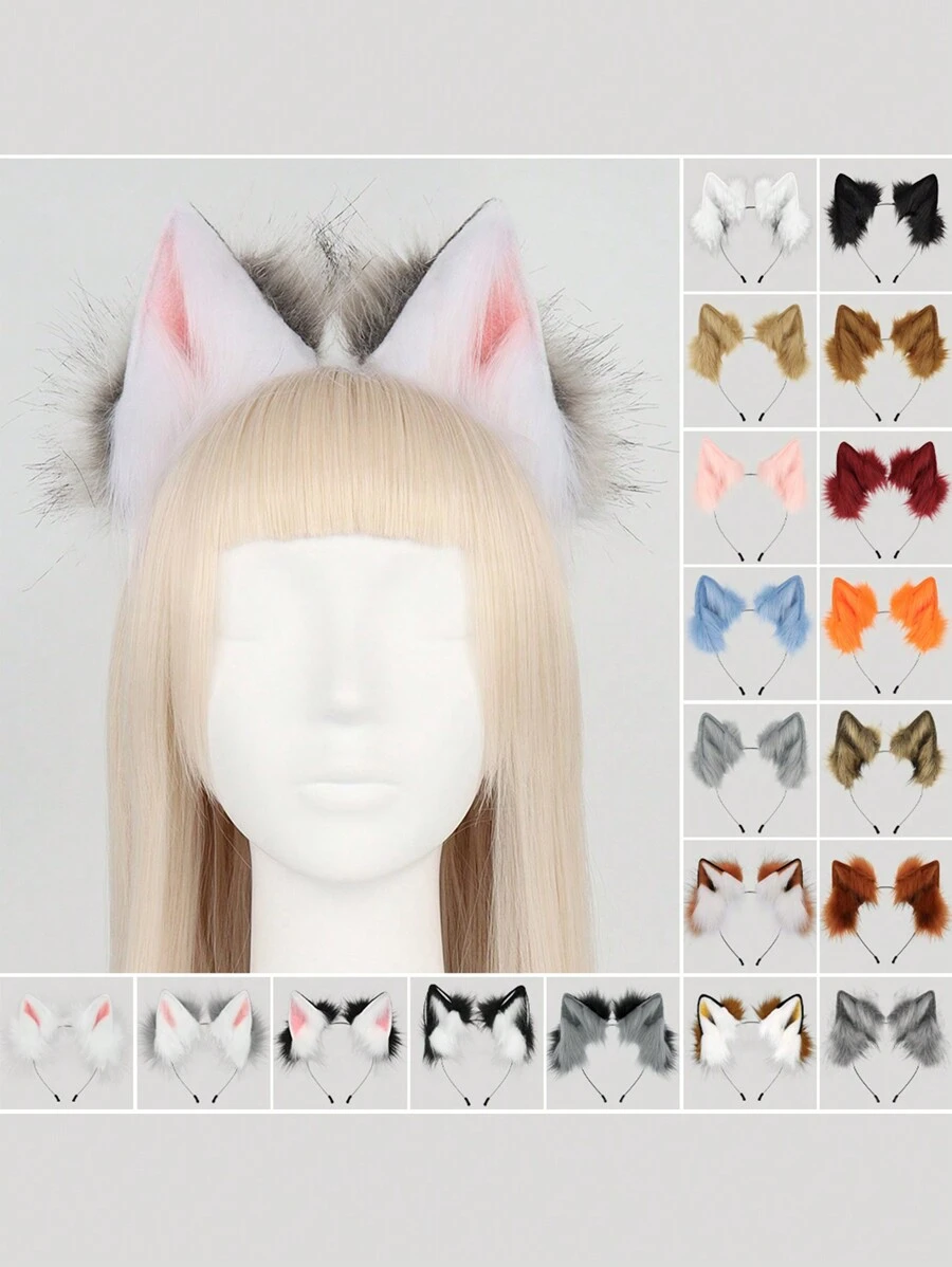 1 Bộ băng đô mèo/cáo thủ công, mũ đội đầu dễ thương cổ điển có tai động vật trang trí có thể điều chỉnh, Cosplay/Tiệc tùng/Sân khấu, Nhiều màu sắc cho Halloween