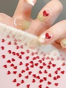 100PCS Cherry Red Bow Heart Rose Flower Nail Charms Dark Red Tie Valentine's Day Nail Parts Supplies For DIY Women's Nail Salon Design Decoration Nails