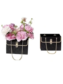 2 piezas de bolsas de regalo florales de papel impermeable, con asas, totes con cadena metálica rectangular, adecuadas para floristas, bodas, fiestas, cumpleaños