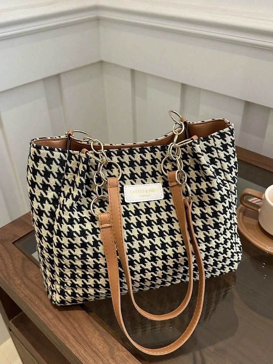 时尚条纹手提包 - 女士大容量单肩包 - 日常使用的拉链手提包 - 金属链条手提包 简约链条单肩手提包 适合少女、女大学生、新人及白领人士 非常适合办公室、工作、商务、通勤 女士最佳工作包 秋季钱包、冬季、猎豹印花 - 棕色 - 查看 1