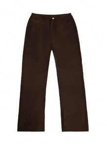 大码女式哑光PU涂层阔腿裤，高腰时尚休闲直筒裤，适合派对、通勤、度假、外出、春夏穿着，Y2K风格，适合派对、通勤、度假、节日、户外活动，适合高个女性，黑色，长裤 - 巧克力棕 - 查看 6