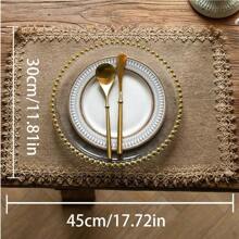 1pc Farmhouse Style Hot Selling Jute Tassel Round Bowl Mat & Rectangular Heat-Resistant Placemat - Multicolor - View 3