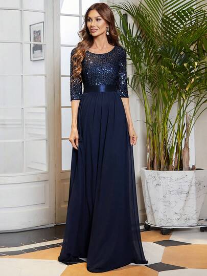 Robe en mousseline de soie à paillettes classique, minimaliste et pour le port quotidien casual, robe de fête, robe de témoin de mariage, robe de cérémonie, robe de soirée, robe de soirée