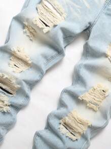 3 Pieces Ripped Jeans, Blue & Grey & Light Blue Fashion Comfort Denim Pants With Embroidered Patterns, Straight Leg Casual Trousers For Daily Wear - 天藍色/灰色/藍色 - 查看 9