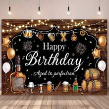1pc 5*3ft/5*7ft Beer Theme Birthday Background, Brown Wooden Board Beer Design, Decor For Men Birthday Party Background Banner, Portrait Photography Backdrop, Photo Booth Wall Hanging