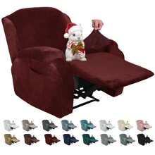Oversized Recliner Chair Covers Velvet Plush 4 Piece Stretch Recliners Covers For Large Recliner Slipcovers Soft Washable Reclining Protector With Side Pocket - Màu Đỏ Sâu - Xem 1