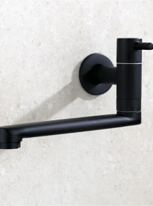 1pc Kitchen Single Cold Faucet, Stainless Steel Into The Wall Balcony, Household Mop Pool Extended Lengthened Faucet(Chrome, Black,Selectable)