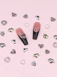 30pcs Assorted Heart Shaped Metal Nail Art Decorations, Nail Accessories For Valentine's Day Nails
