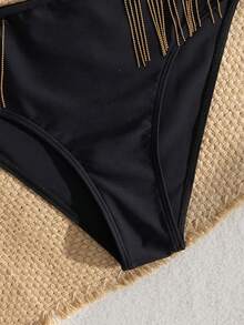 Nowy modny damski czarny strój kąpielowy z frędzlami odpinany zestaw bikini lato