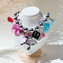 manbara 厚重朋克珠宝 2025 新款动物吊坠颈链银狗鱼心熊红酒杯项圈颈链礼品链女士项链派对项圈饰品情人节 - 琉璃項鍊 - 查看 3