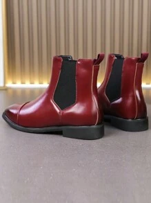 Men's Pointed Toe Chelsea Boots, Versatile High-Top Shoes, Korean Fashion Casual Footwear - Red - View 3