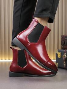 Men's Pointed Toe Chelsea Boots, Versatile High-Top Shoes, Korean Fashion Casual Footwear - Red - View 1