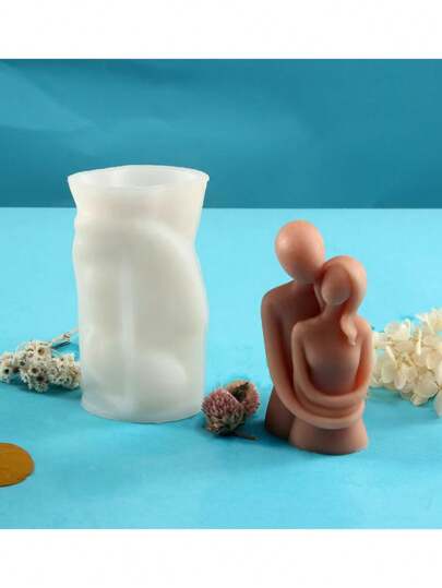 1pc 3D Woman Hugging Brother Silicone Mold For Candle, Plaster Ornament, Baking Decorations