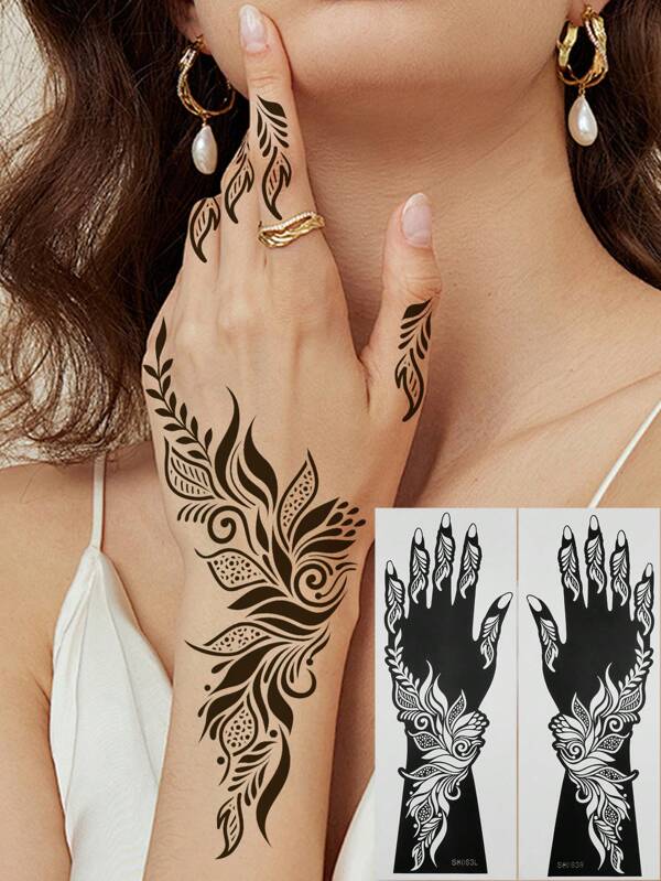 2 foi Șabloane de tatuaje reutilizabile florale Autocolant pentru tatuaje temporare Tatuaje de artă corporală Șabloane Autocolant Șablon de tatuaje cu sclipici pentru modele de artă corporală de mână