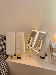 1pc Three-Fold LED Makeup Mirror, Folding Vanity Mirror With Stand & 3 Color Lighting, Lighted Mirror With Touch Screen Dimming For Cosmetic, Women Gift(White/Pink)