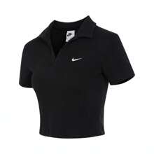 Nike 2024 女士 NSW Essential SS Polo 短款上衣 - 黑色 - 查看 1