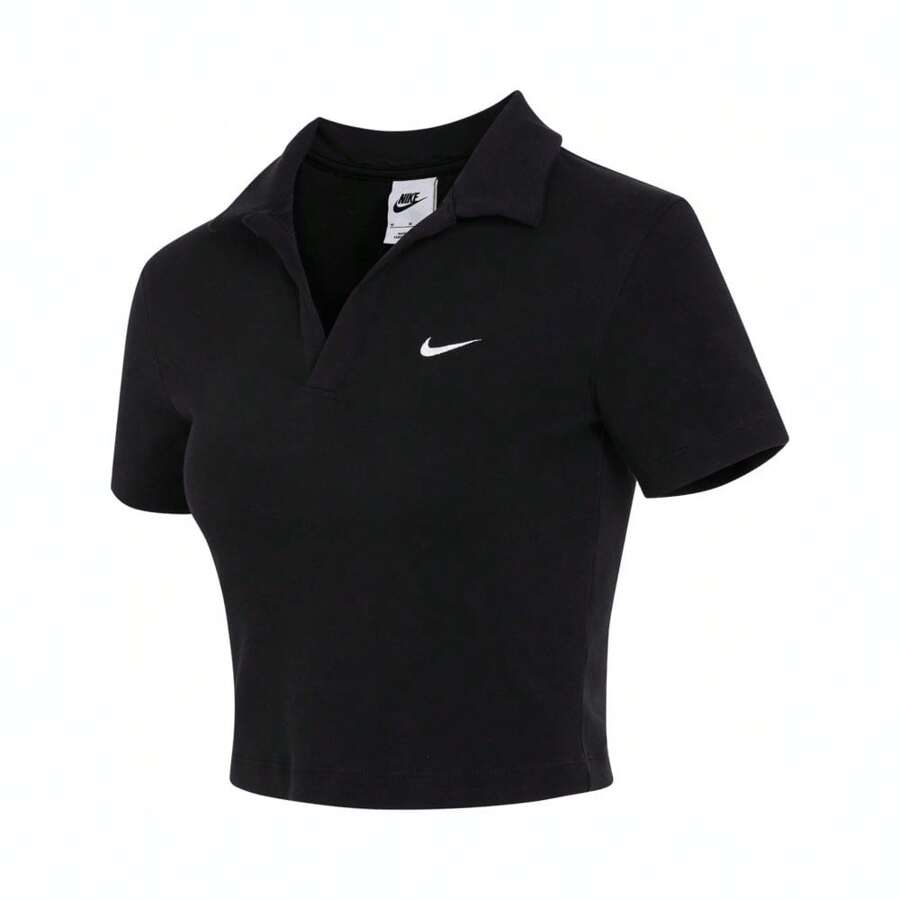 Nike 2024 女士 NSW Essential SS Polo 短款上衣 - 黑色 - 查看 1