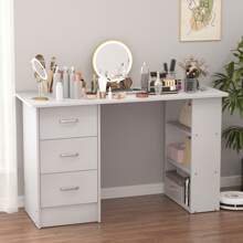 47.24" Vanity Desk With 3 Drawers,3 Open Storage Shelves, Simple Makeup Vanity Table,Modern Dressing Table For Bedroom,Dressing Room,Dresser For Bedroom,Bedroom Furniture,White/Black - 白色 - 查看 1