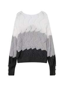 Women's V-Neck Color Block Knit Sweater, Casual, Autumn/Winter,Long Sleeve Tops