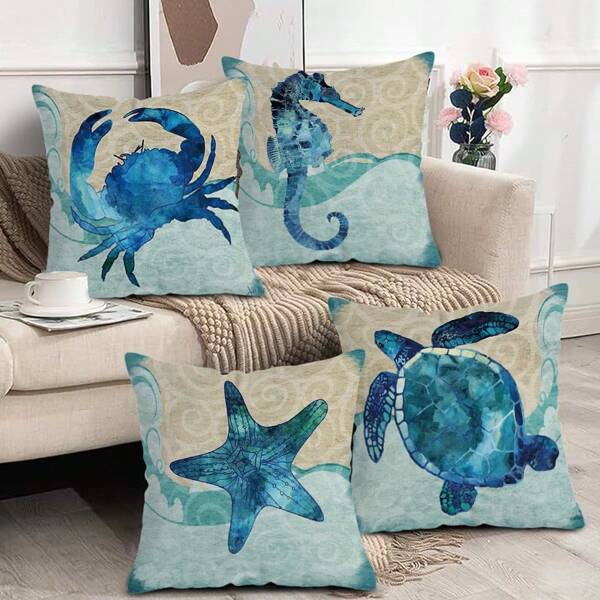 MEMNUN 1 Federa per cuscino stampata con motivo a vita marina - Facile da curare, stampa monoparete in poliestere, tessuto in morbido tessuto jacquard, per soggiorno, decorazione per la casa, come regalo fantastico con creature marine sottomarine, 45 cm, senza cuscino