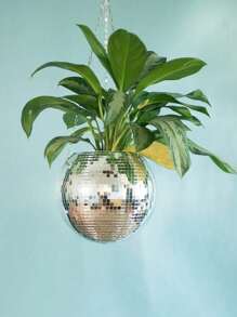 1pc Disco Ball Planter, Hanging Mirrored Spherical Flower Pot, Gardening Decor Hanging Planter