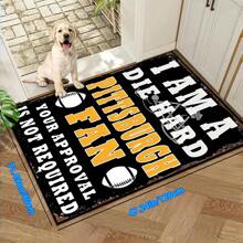 A Floor Mat For The Entrance Door And Bathroom Door, With A Pattern Of White And Yellow Letters And Rugby Balls. It Can Also Be Placed Under Outdoor Chairs. It Is An Anti-Slip, Wear-Resistant And Machine-Washable Carpet. Home Decor Floor Mats Carpets