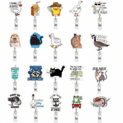 1pc Rotating Badge Holder With Sloth, Goose, Black Cat, Mouse Design, Easy Pull, Healthcare Gift,School Supplies,Back To School