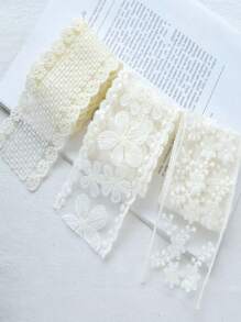 1pc Handmade Ivory Mesh Embroidered Floral Lace Ribbon Bowknot Hair Accessory Materials