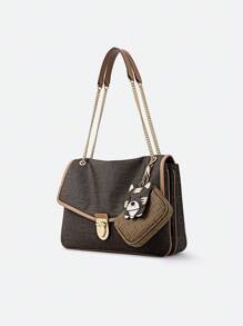 FION Bolso de hombro/axilar de mujer con cadena, bolso clásico con monograma y colgante de Corgi FAAFJGC053
