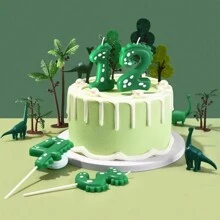 10 件/1 件绿色卡通恐龙数字 0-9 蛋糕装饰蜡烛，适用于生日周年纪念派对恐龙主题蛋糕装饰用品 - 彩色 - 查看 4