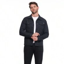 Jaqueta jeans Masculina Bomber Casaco Básico Slim - Azul - Visão 7