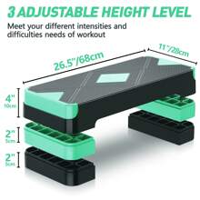 Aerobic Exercise Step Adjustable Aerobic Stepper For Exercise Workout Step Platform For Step Up, 26.5" Step Deck With 4" 6" 8" Adjustable Height Risers, Women Home Gym Cardio Fitness - 綠色 - 查看 2