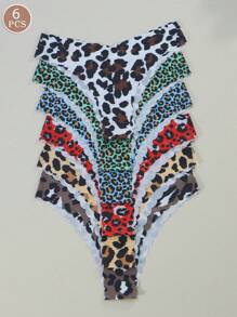 6pcs Leopard Print Sexy Seamless Panties, Soft, Breathable, Antimicrobial Women's Underwear, Suitable For Gifts In Valentine's Day, Autumn/Winter - Multicolor - View 1