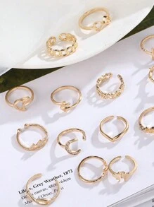 16szt Serce, Róża, Motyl, Ręka, Księżyc Kryształowy Dekorowany Zestaw Pierścieni, Styl Minimalistyczny