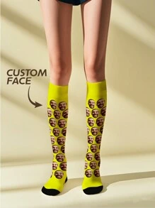 1pair Custom Face Knee High Socks, Custom Face Socks, Custom Photo Sock, Custom Printed Socks, Personalized Funny Face Socks, Custom Picture Socks, Put Any Face On The Socks, Anniversary Gift, Valentine Gift, Birthday Gift, Wedding Gift, Mother's Day Gift, Father's Day Gift, Best Friend Gift, Gift For Mom/Dad, Gift For Girlfriend/Boyfriend, Gift For Her/Him