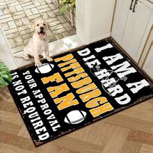A Floor Mat For The Entrance Door And Bathroom Door, With A Pattern Of White And Yellow Letters And Rugby Balls. It Can Also Be Placed Under Outdoor Chairs. It Is An Anti-Slip, Wear-Resistant And Machine-Washable Carpet. Home Decor Floor Mats Carpets