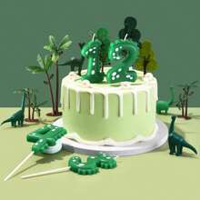 1pc/10pcs Dinosaur Birthday Candle 0-9 Green Number Cake Top For Dinosaur Theme Party Decoration