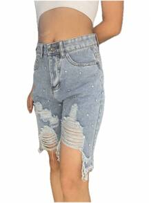shorts bermude  mezclilla con  brillos para mujer