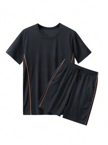 2 sztuki/zestaw męski sportowy strój, koszulka z krótkim rękawem i spodenki szybkoschnące, letnia koszykówka, bieganie, fitness, badminton, swobodny strój treningowy