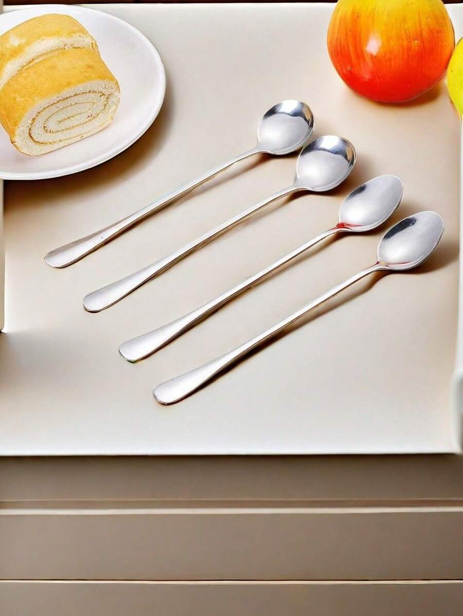10pcs/Set Stainless Steel Long Handle Scoop, Versatile Stainless Steel Ice Cream Spoon, Coffee Stirring Spoon, Soup Ladle - Multicolor - View 1
