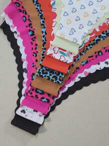 10pcs/Pack Women's Comfortable Breathable Heart & Leopard Print Seamless Briefs, Leisure Home Underwear - Multicolor - View 4